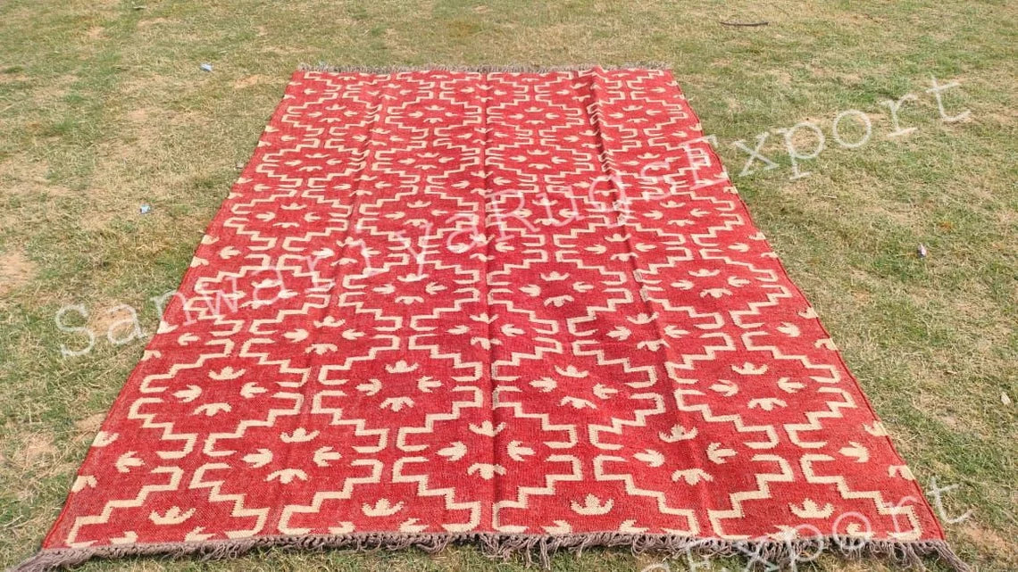 Kilim Wool Jute Rug handwoven