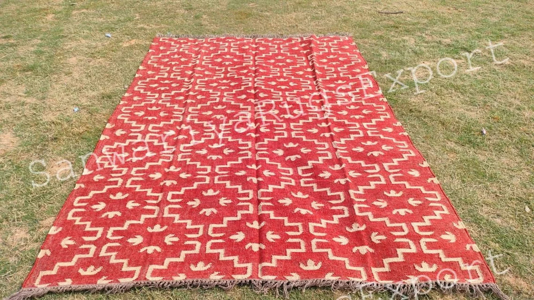 Kilim Wool Jute Rug handwoven