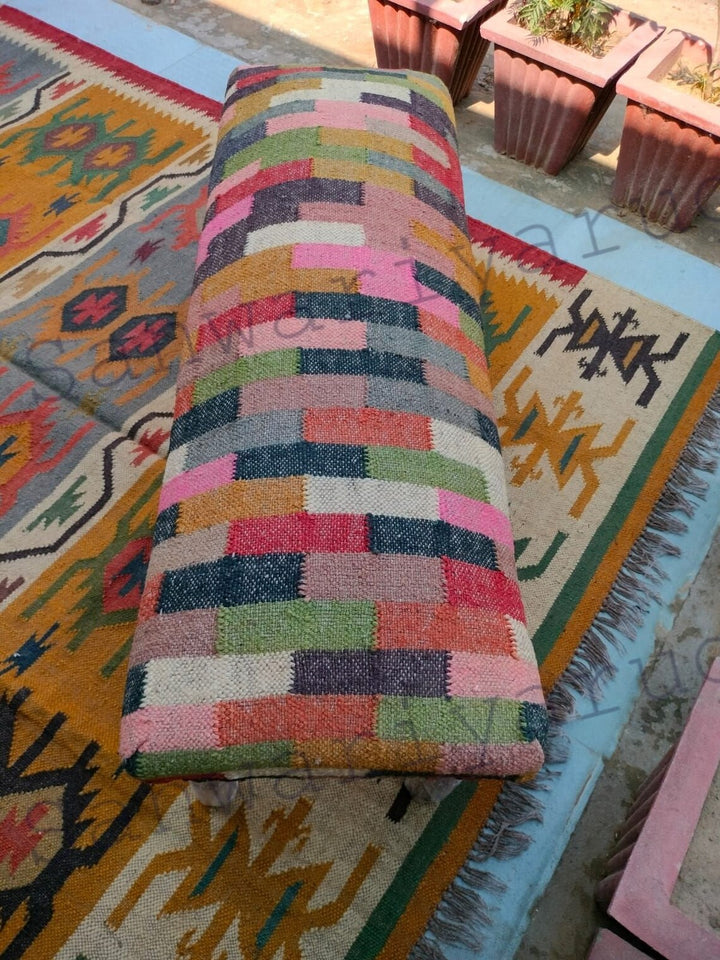 Kilim Bench Wooden Work Bench – Handmade Ottoman Seat