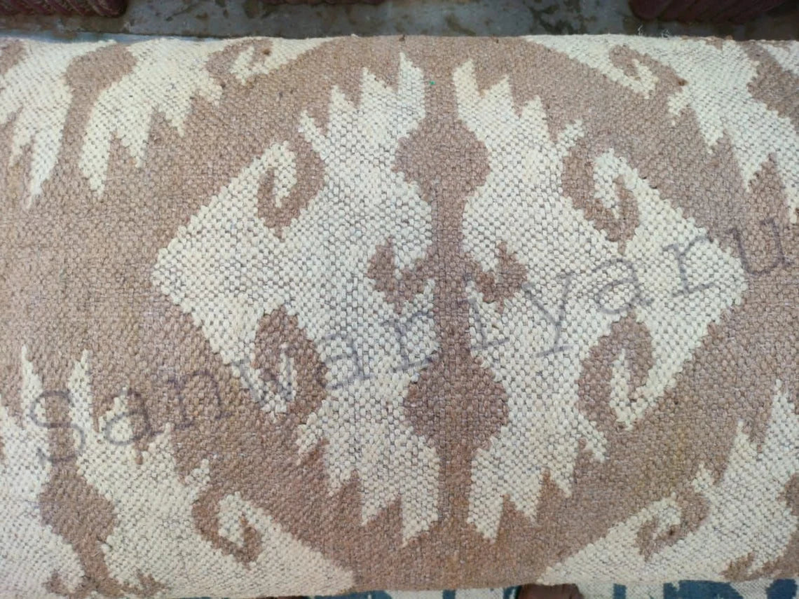 Handmade Kilim Bench – Wool & Jute Rug Upholstered Ottoman