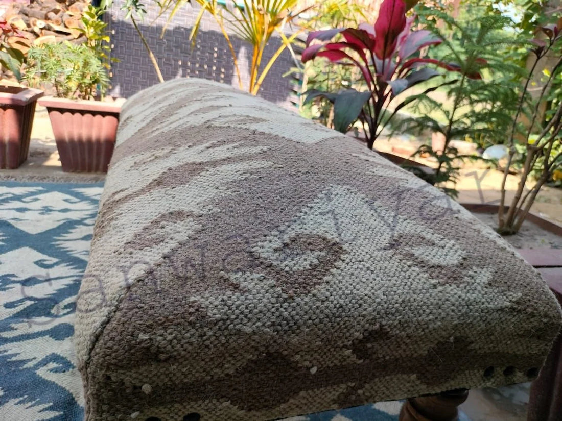 Handmade Kilim Bench – Wool & Jute Rug Upholstered Ottoman