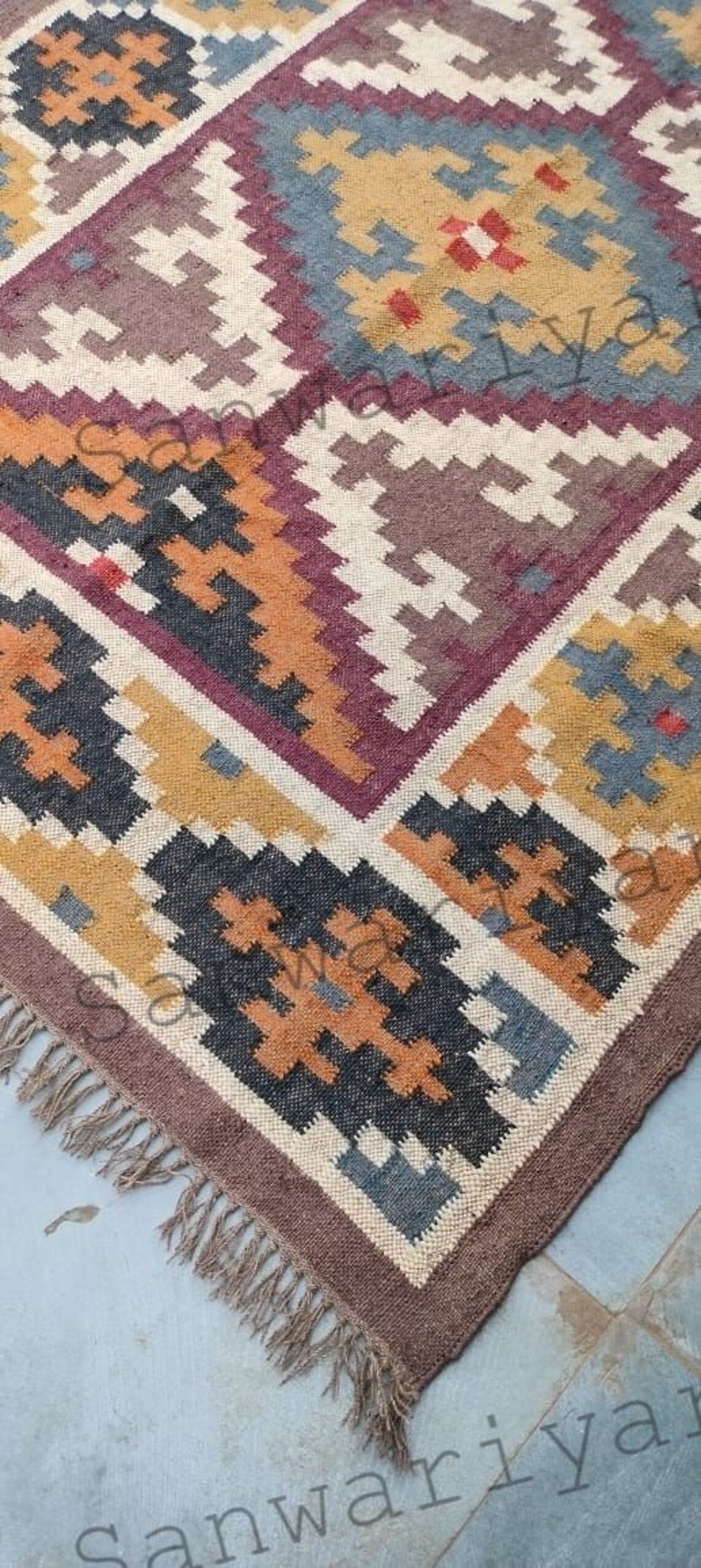 Handwoven Wool Jute Kilim Rug