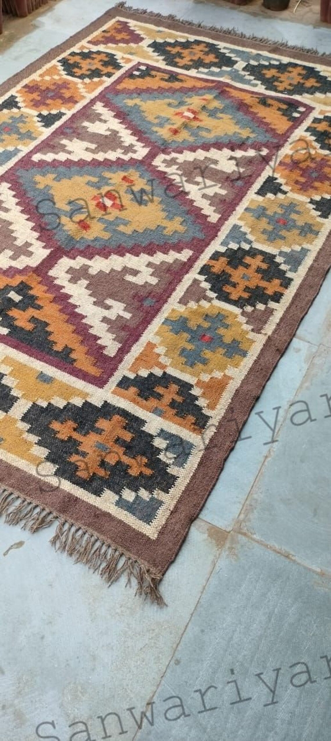 Handwoven Wool Jute Kilim Rug