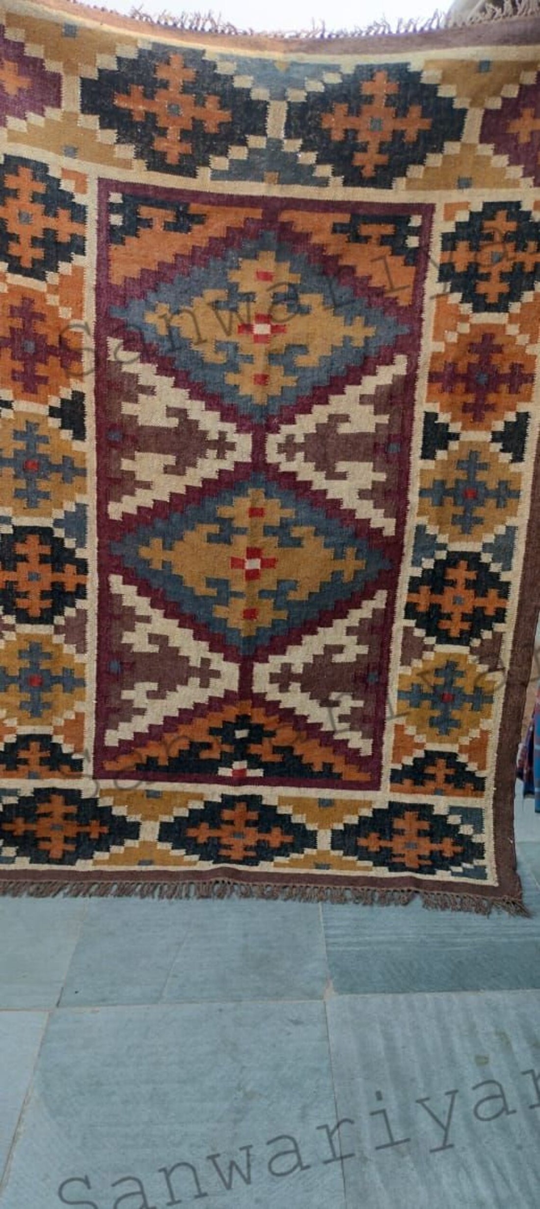 Handwoven Wool Jute Kilim Rug