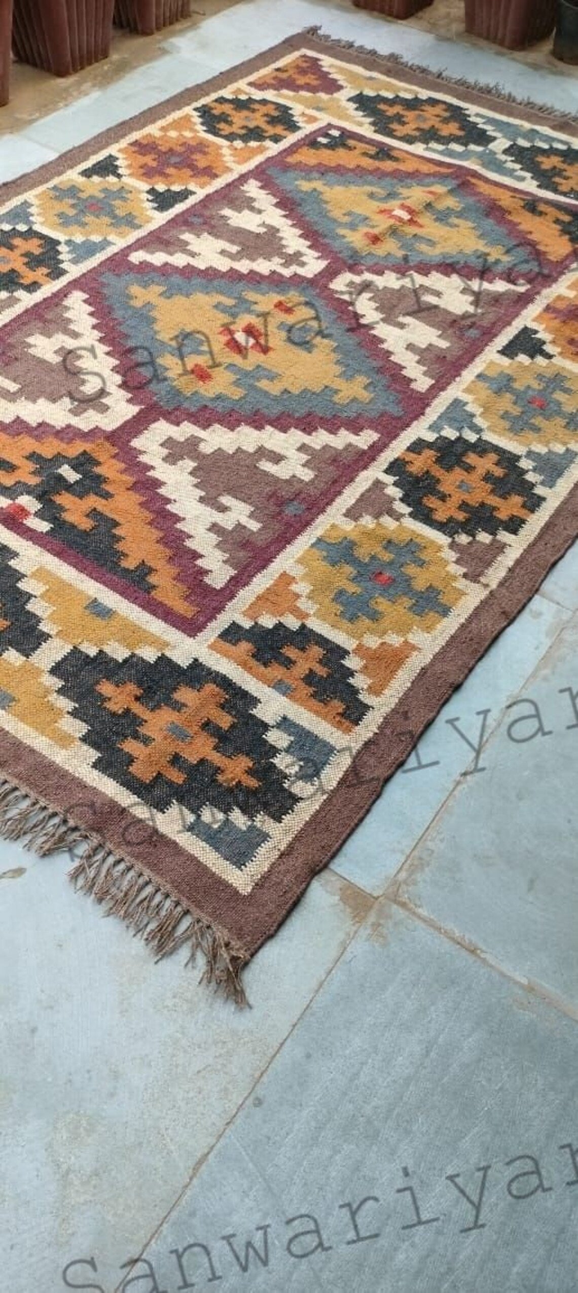 Handwoven Wool Jute Kilim Rug