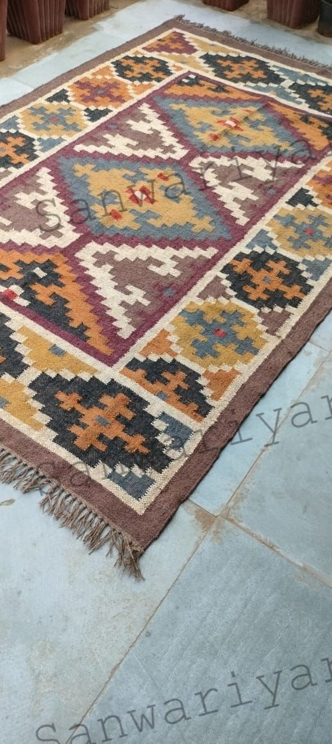 Handwoven Wool Jute Kilim Rug