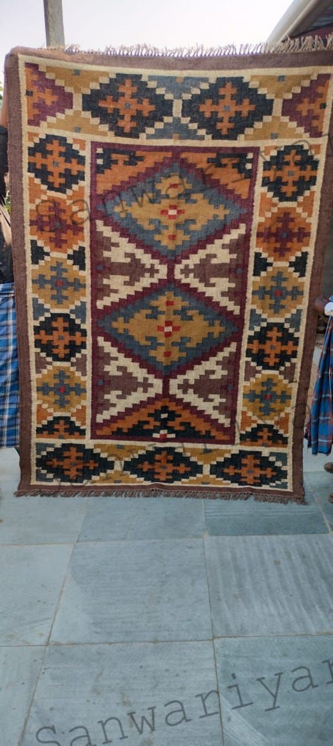 Handwoven Wool Jute Kilim Rug