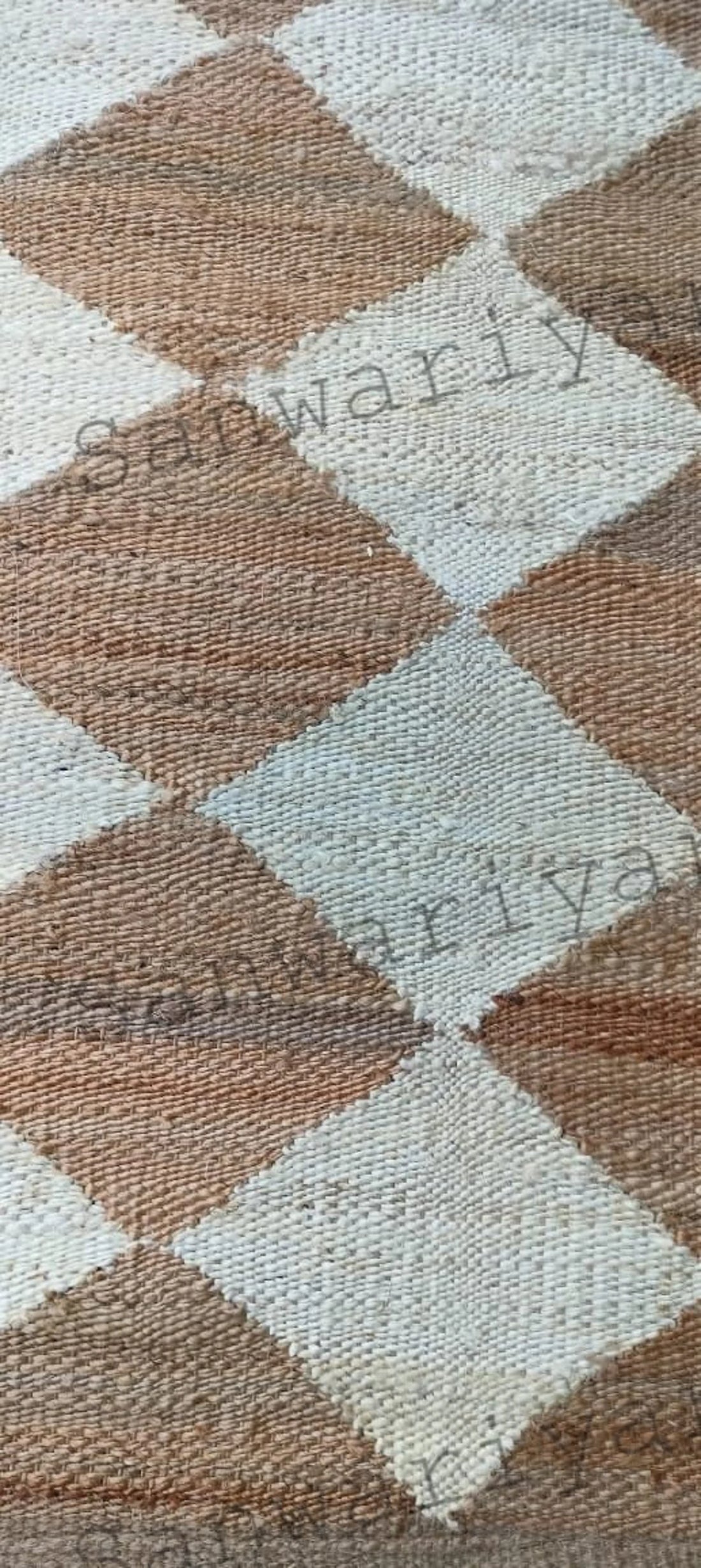 Handwoven Hemp Jute Rug – Natural & White Checkerboard