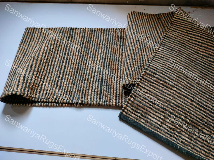 Natural & Black Jute Hemp Runner | Handwoven Area Rug