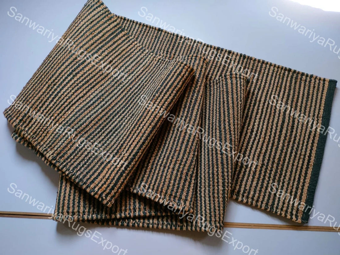 Natural & Black Jute Hemp Runner | Handwoven Area Rug