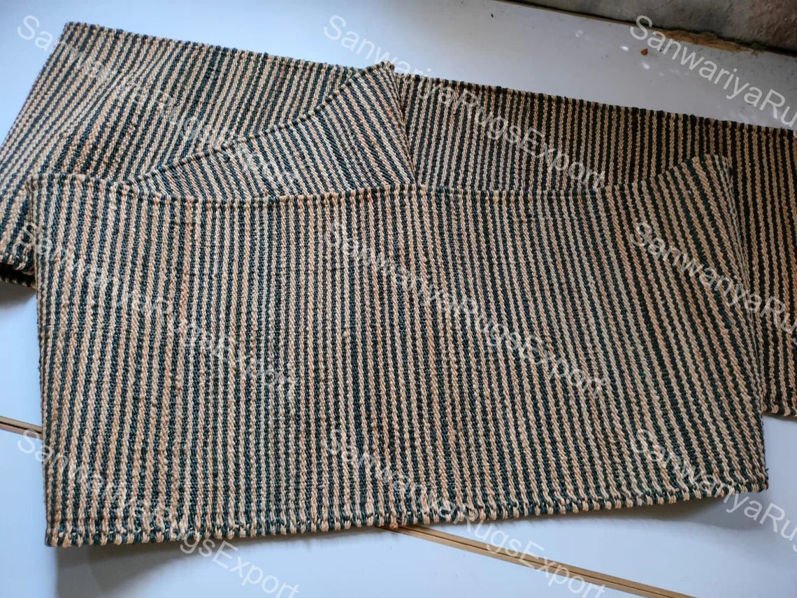 Natural & Black Jute Hemp Runner | Handwoven Area Rug