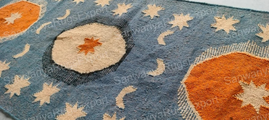 Handmade Wool Jute Kilim Rug – Oriental Geometric Flatweave Carpet