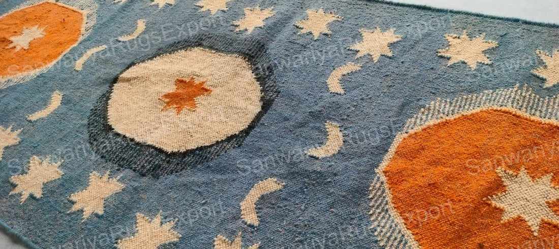 Handmade Wool Jute Kilim Rug – Oriental Geometric Flatweave Carpet