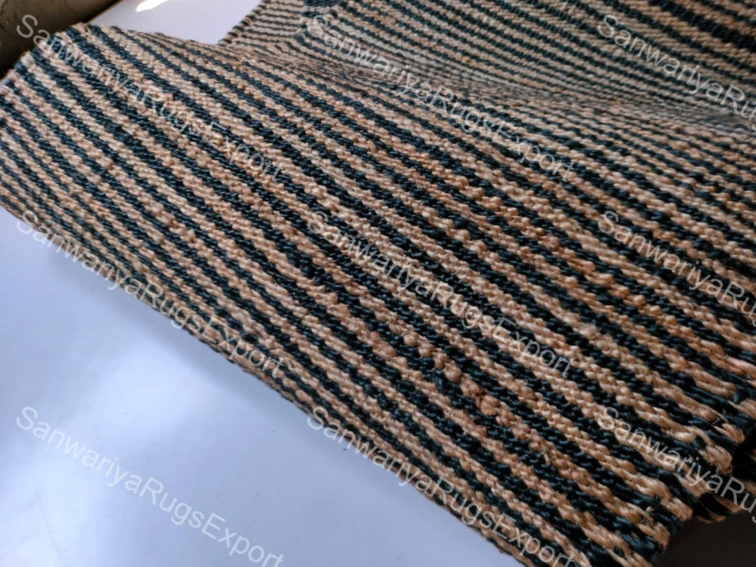 Natural & Black Jute Hemp Runner | Handwoven Area Rug