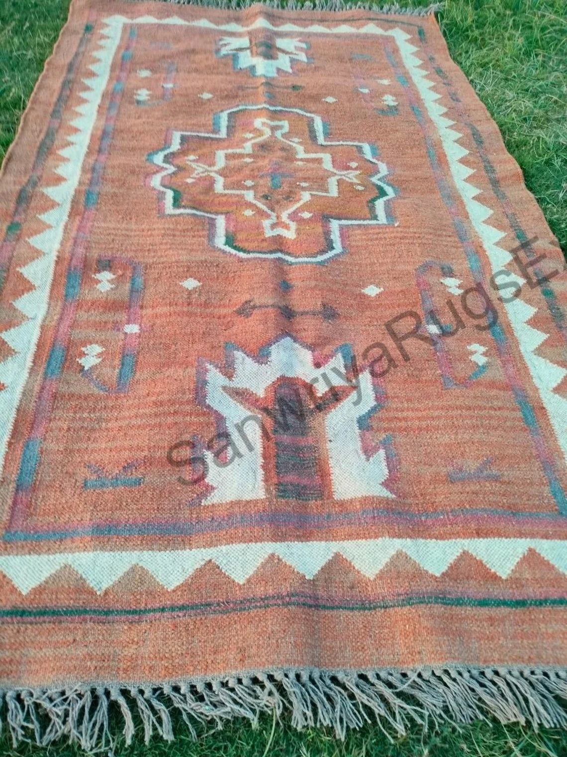 Handmade Wool Kilim Rug: Modern Area Rug, Egyptian Design