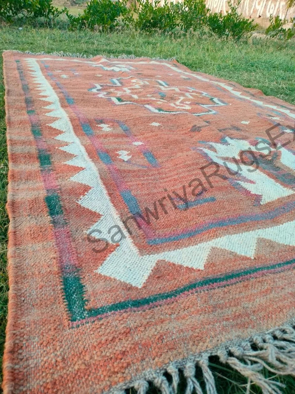 Handmade Wool Kilim Rug: Modern Area Rug, Egyptian Design