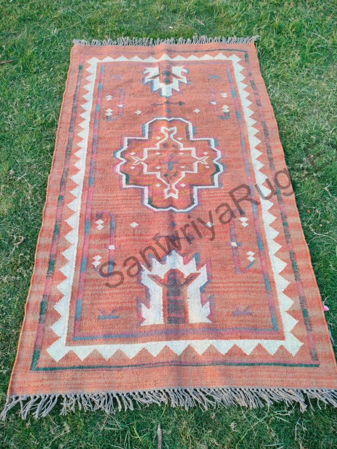Handmade Wool Kilim Rug: Modern Area Rug, Egyptian Design