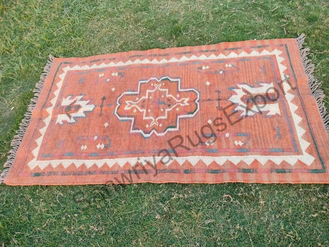 Handmade Wool Kilim Rug: Modern Area Rug, Egyptian Design