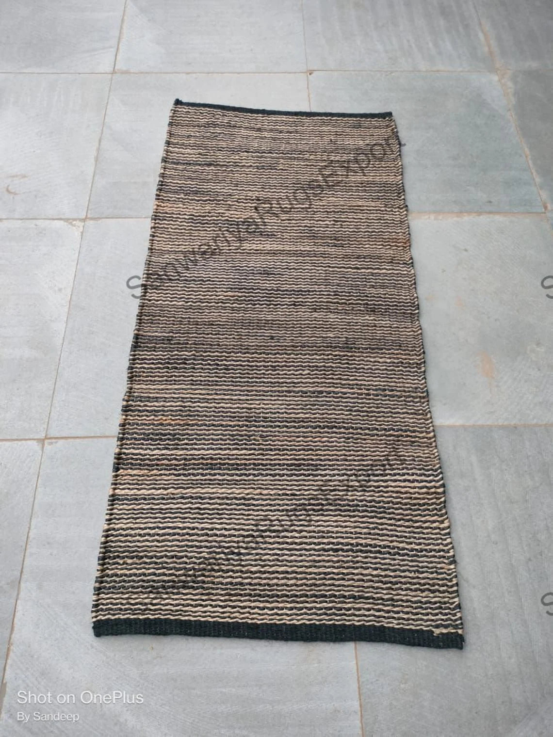 Natural & Black Jute Hemp Runner | Handwoven Area Rug