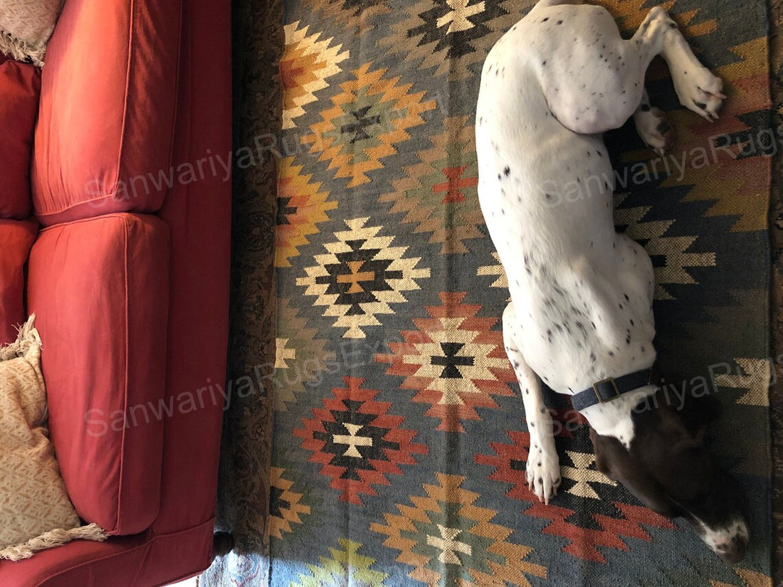 Handwoven Kilim Wool Jute Runner Rug with Traditional Geometric Oriental Motifs