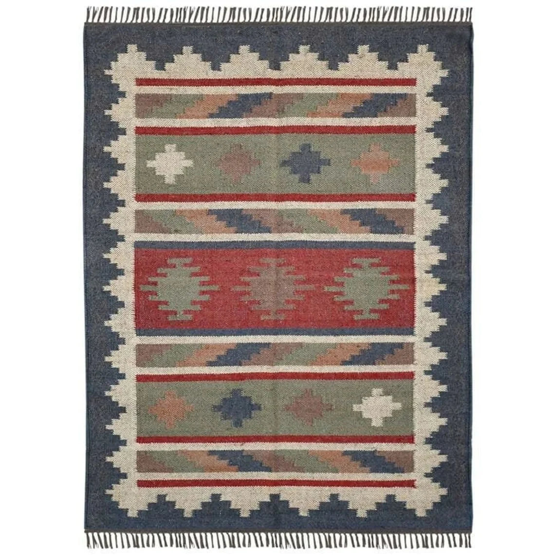 Handwoven Wool Jute Kilim Rug | Bohemian Flatweave Wool Dhurrie