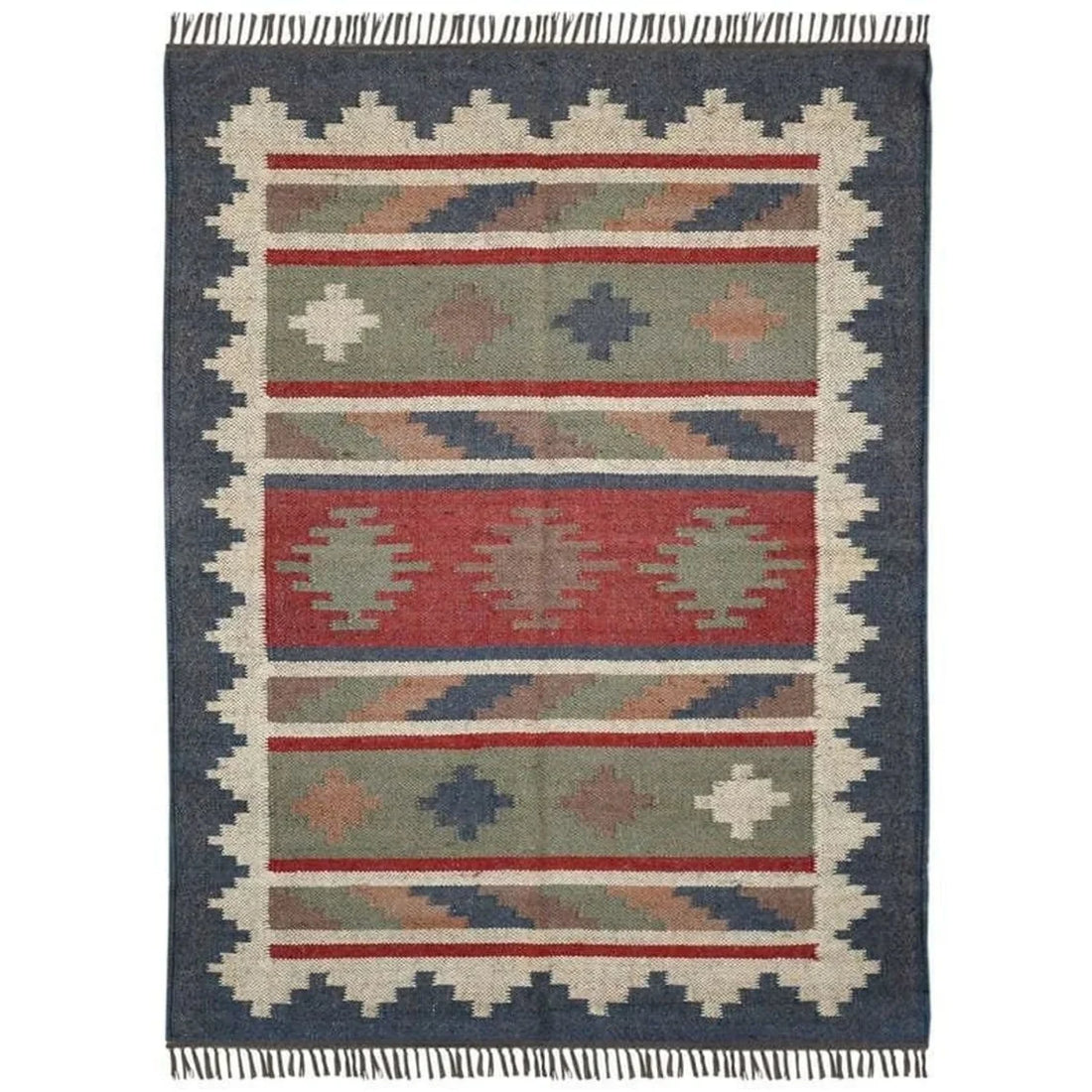 Handwoven Wool Jute Kilim Rug | Bohemian Flatweave Wool Dhurrie