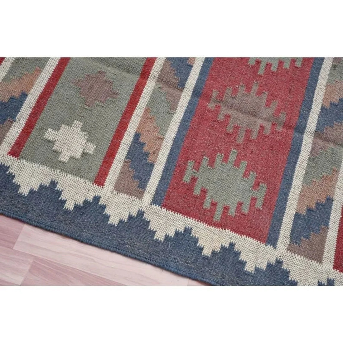 Handwoven Wool Jute Kilim Rug | Bohemian Flatweave Wool Dhurrie