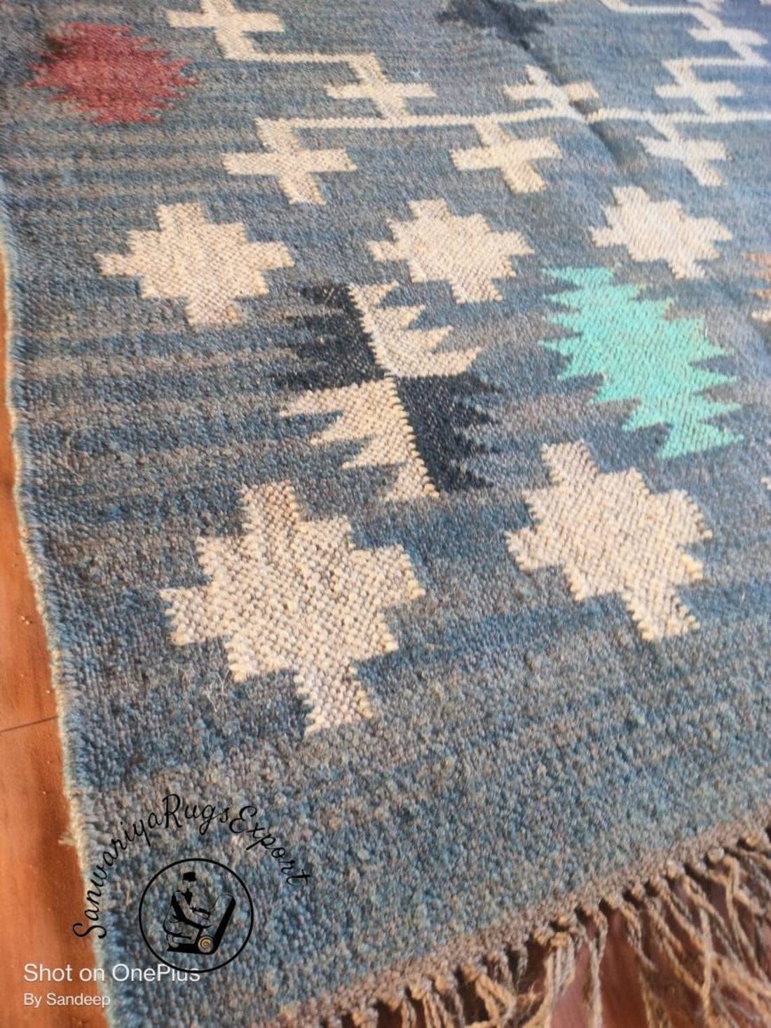 Large Wool Jute Kilim Rug