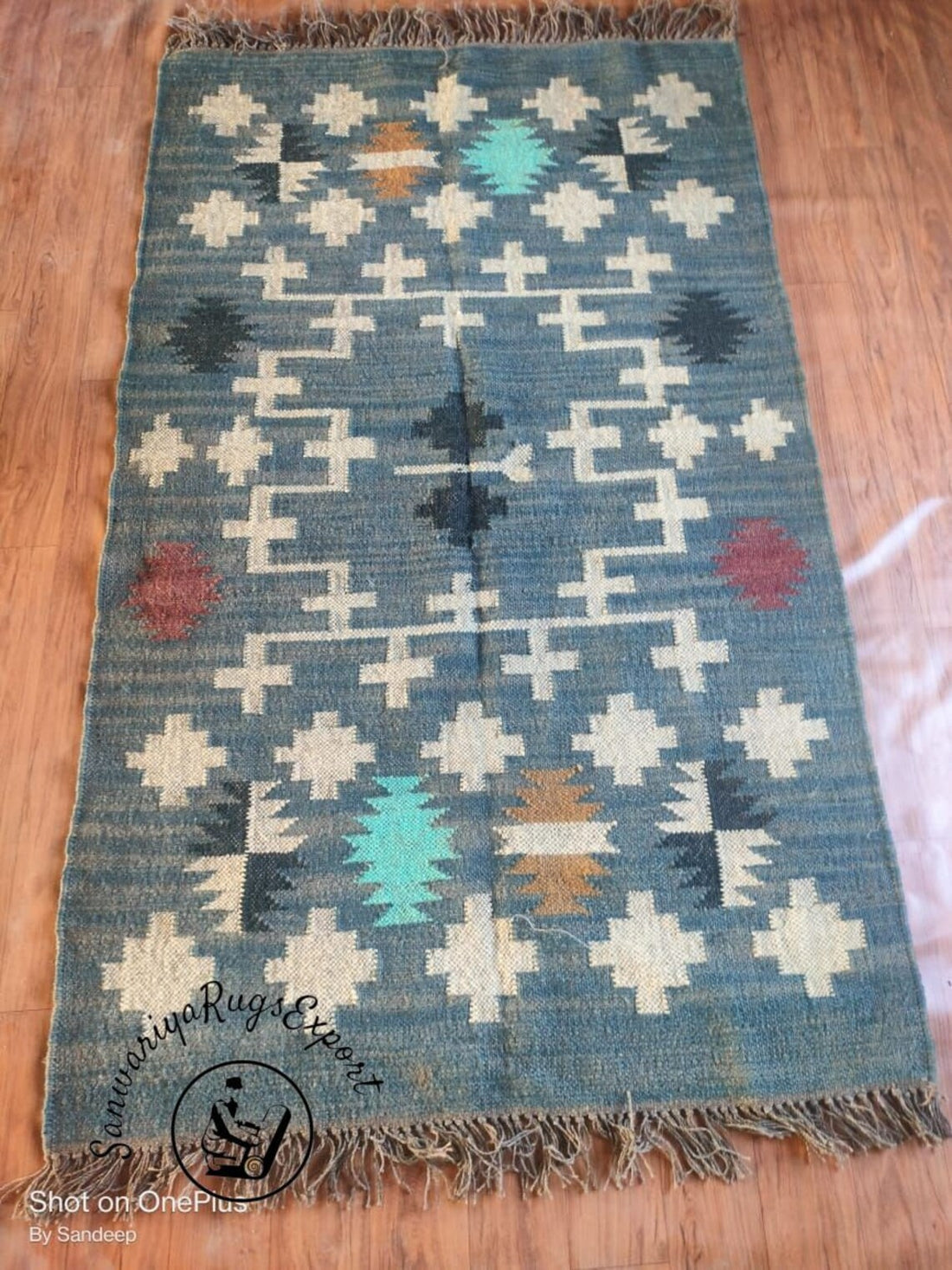 Large Wool Jute Kilim Rug