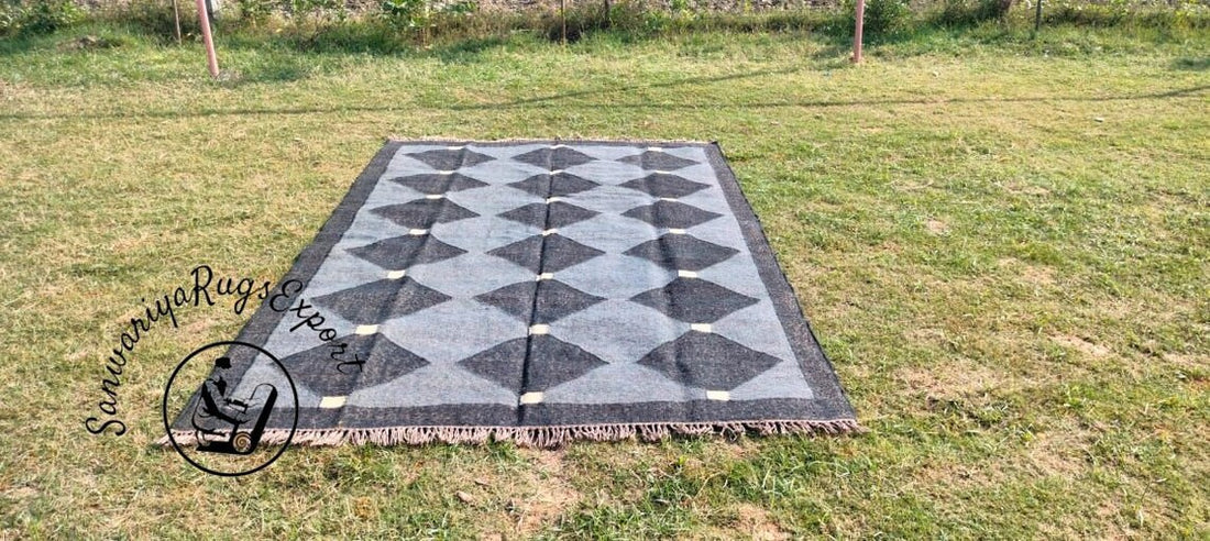 Handmade Large Kilim Rug – Wool Jute Dhurrie