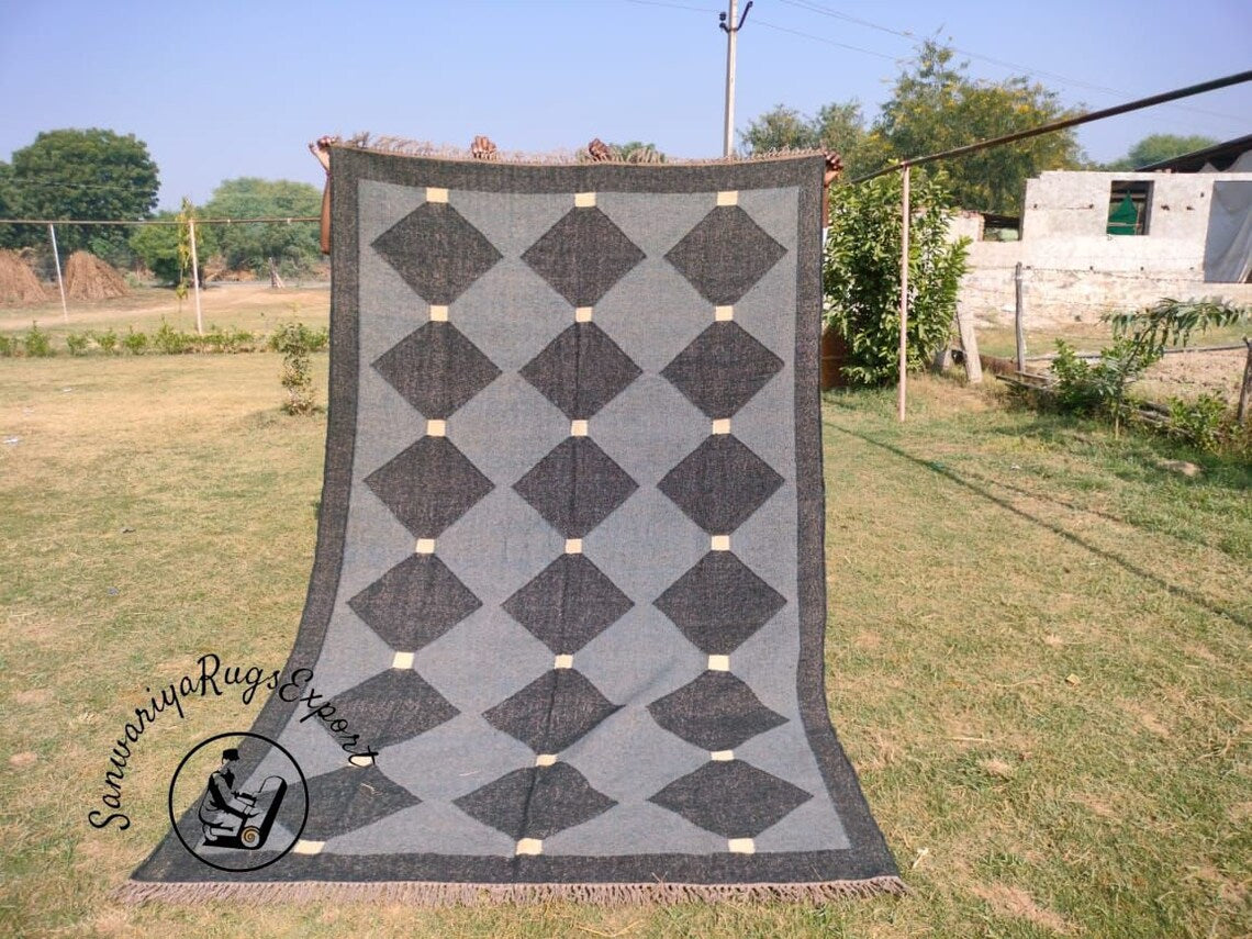 Handmade Large Kilim Rug – Wool Jute Dhurrie