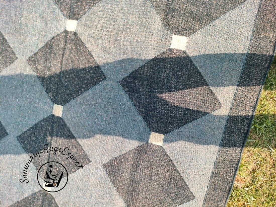 Handmade Large Kilim Rug – Wool Jute Dhurrie