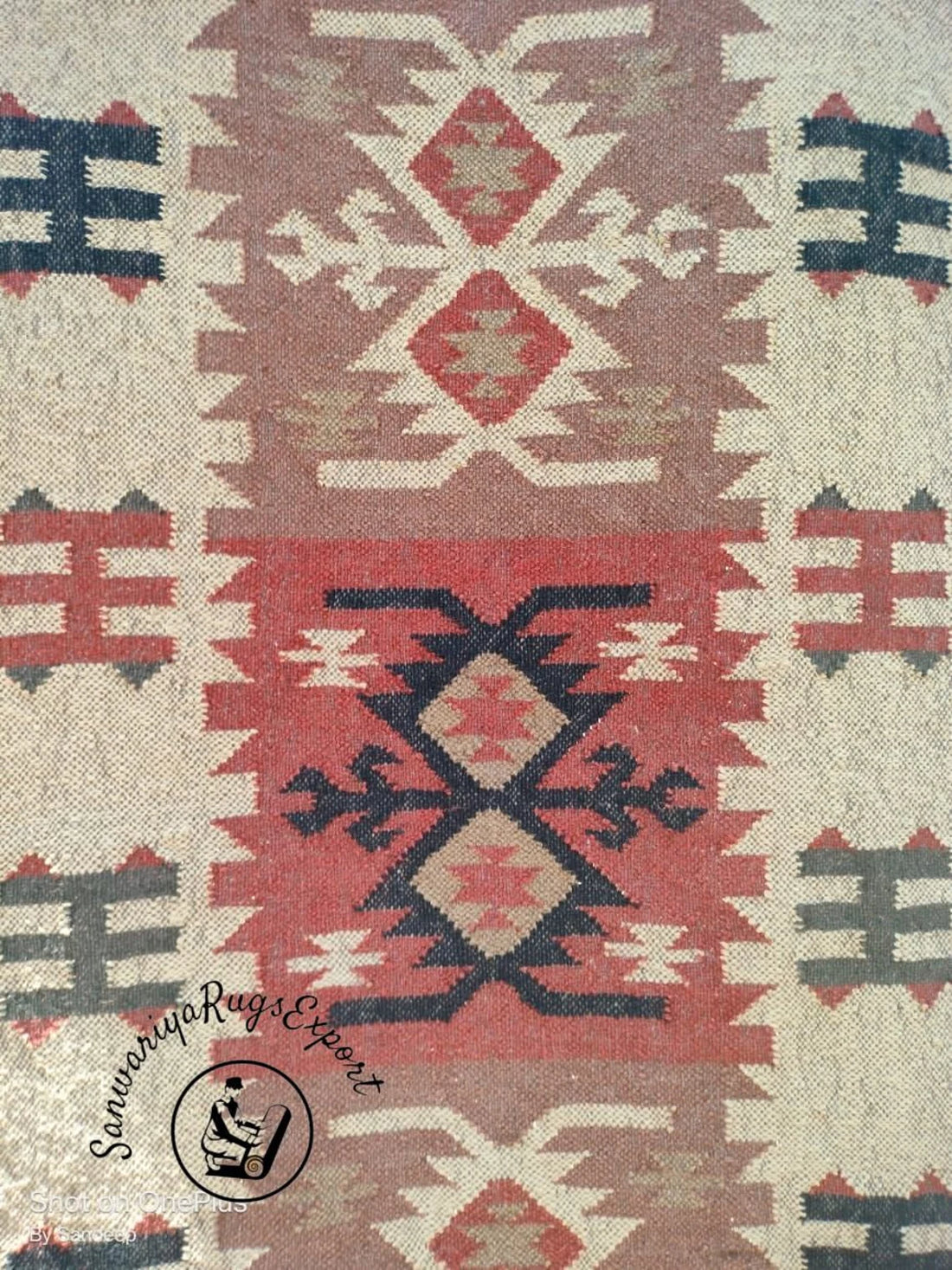 Handwoven Wool Jute Rug Handmade Kilim Dhurrie Rug, Motifs Oriental