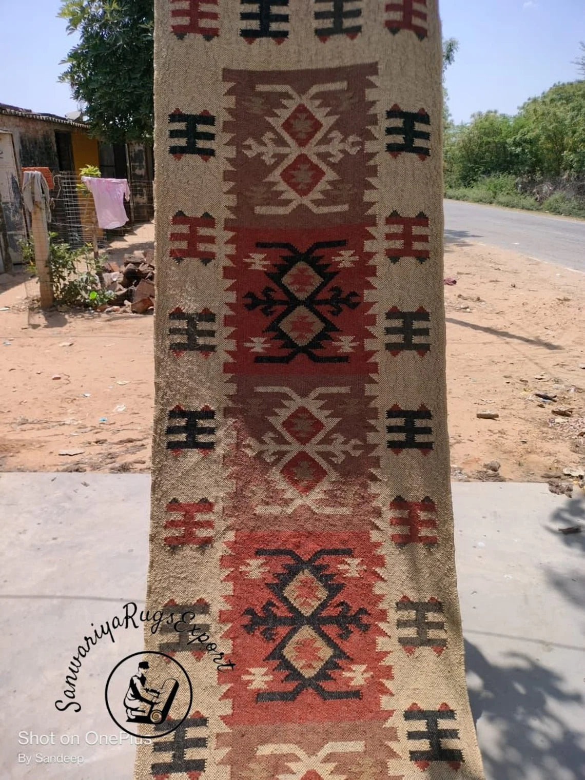 Handwoven Wool Jute Rug Handmade Kilim Dhurrie Rug, Motifs Oriental