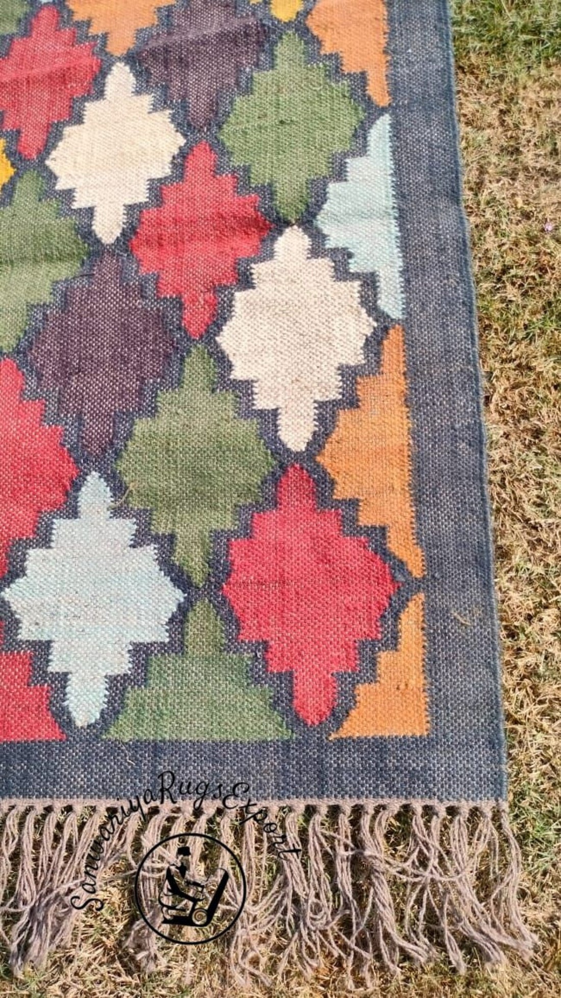 Handwoven Wool Jute Kilim Runner Rug Geometric Turkish Home decor