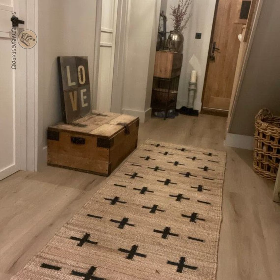 Handmade Natural & Black Plus Jute Rug