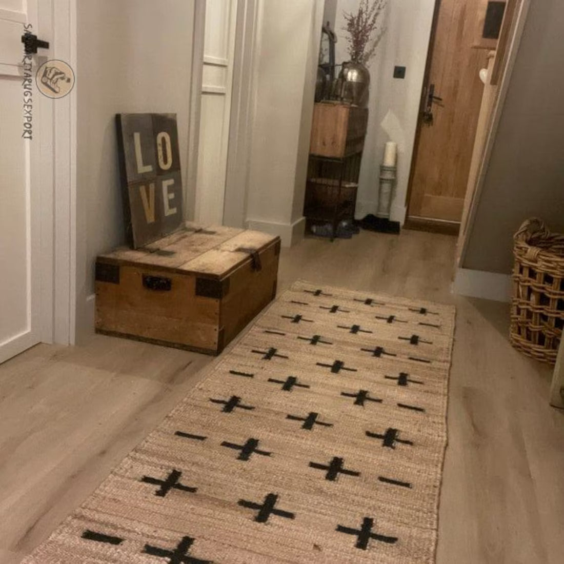 Handmade Natural & Black Plus Jute Rug