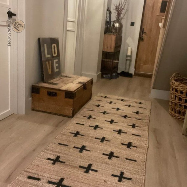 Handmade Natural & Black Plus Jute Rug