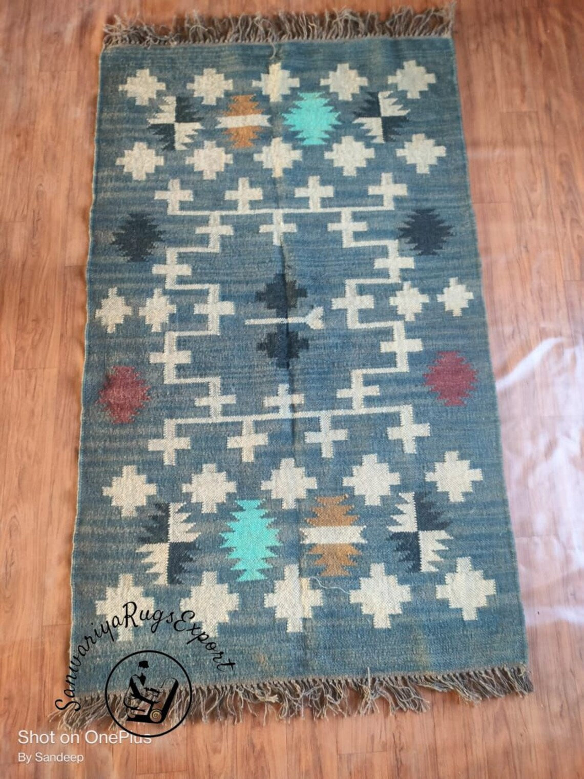 Large Wool Jute Kilim Rug