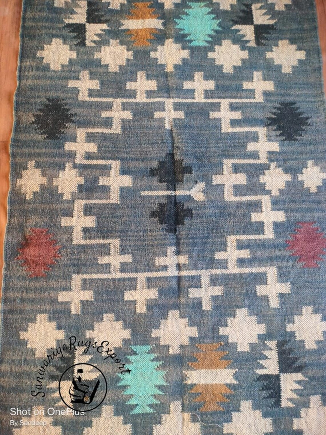 Large Wool Jute Kilim Rug