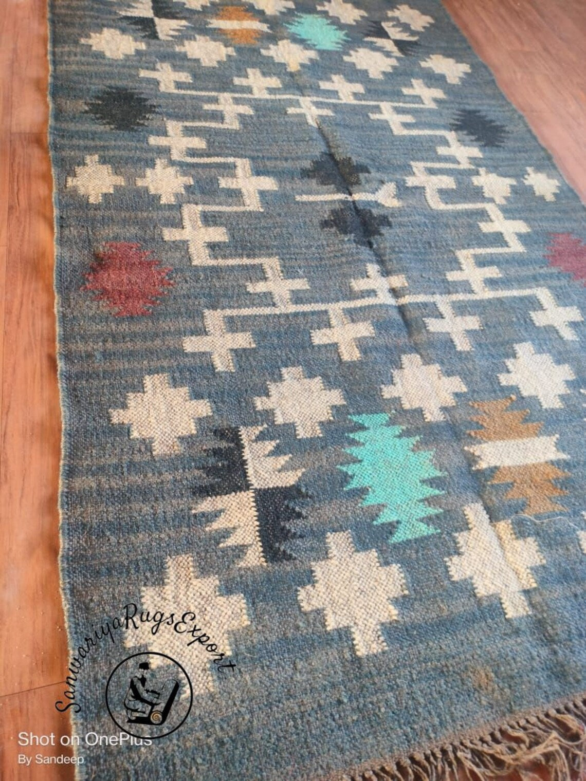 Large Wool Jute Kilim Rug