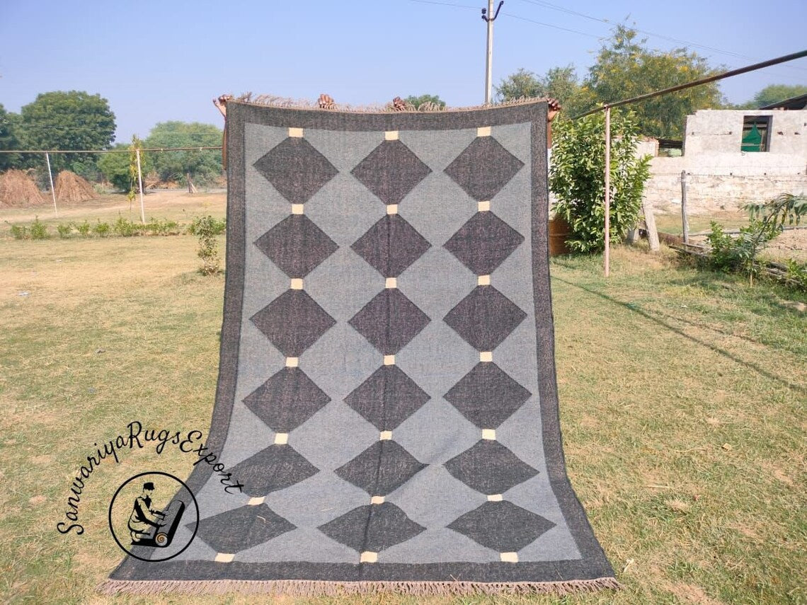 Handmade Large Kilim Rug – Wool Jute Dhurrie