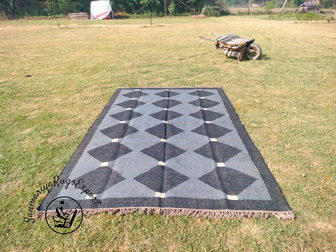 Handmade Large Kilim Rug – Wool Jute Dhurrie