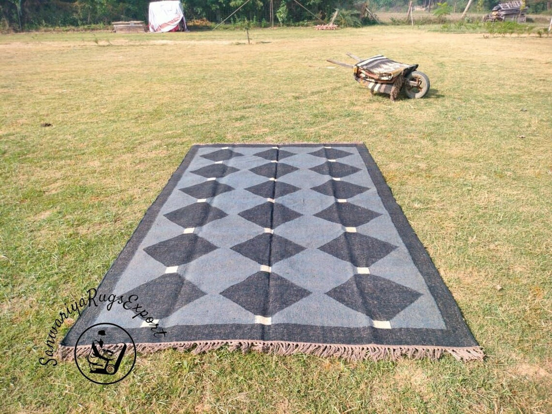 Handmade Large Kilim Rug – Wool Jute Dhurrie
