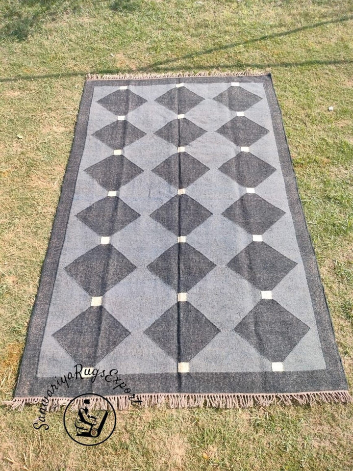 Handmade Large Kilim Rug – Wool Jute Dhurrie