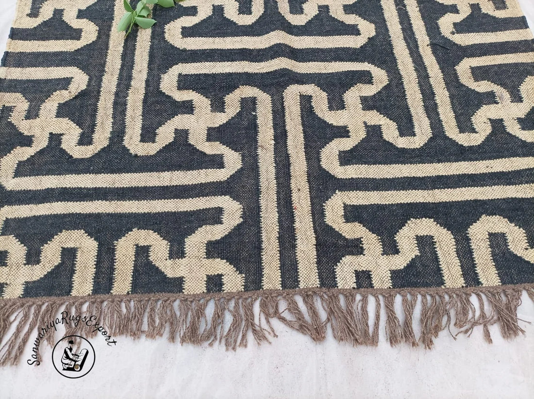 Handmade Large Kilim Rug | Wool & Jute Flatweave Oriental Dhurrie