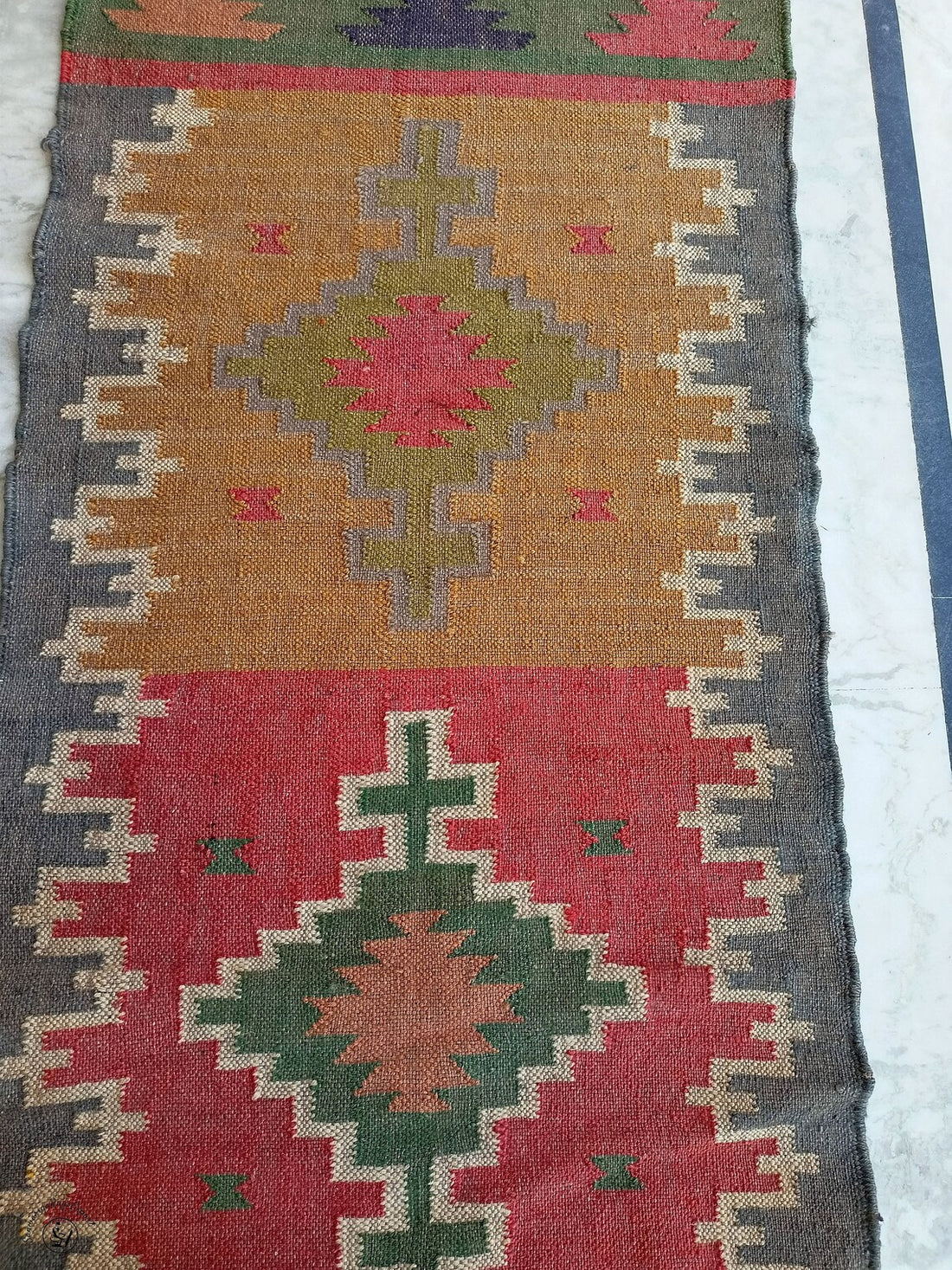 Handwoven Wool Jute Rug Handmade Kilim Dhurrie Rug, Motifs Oriental