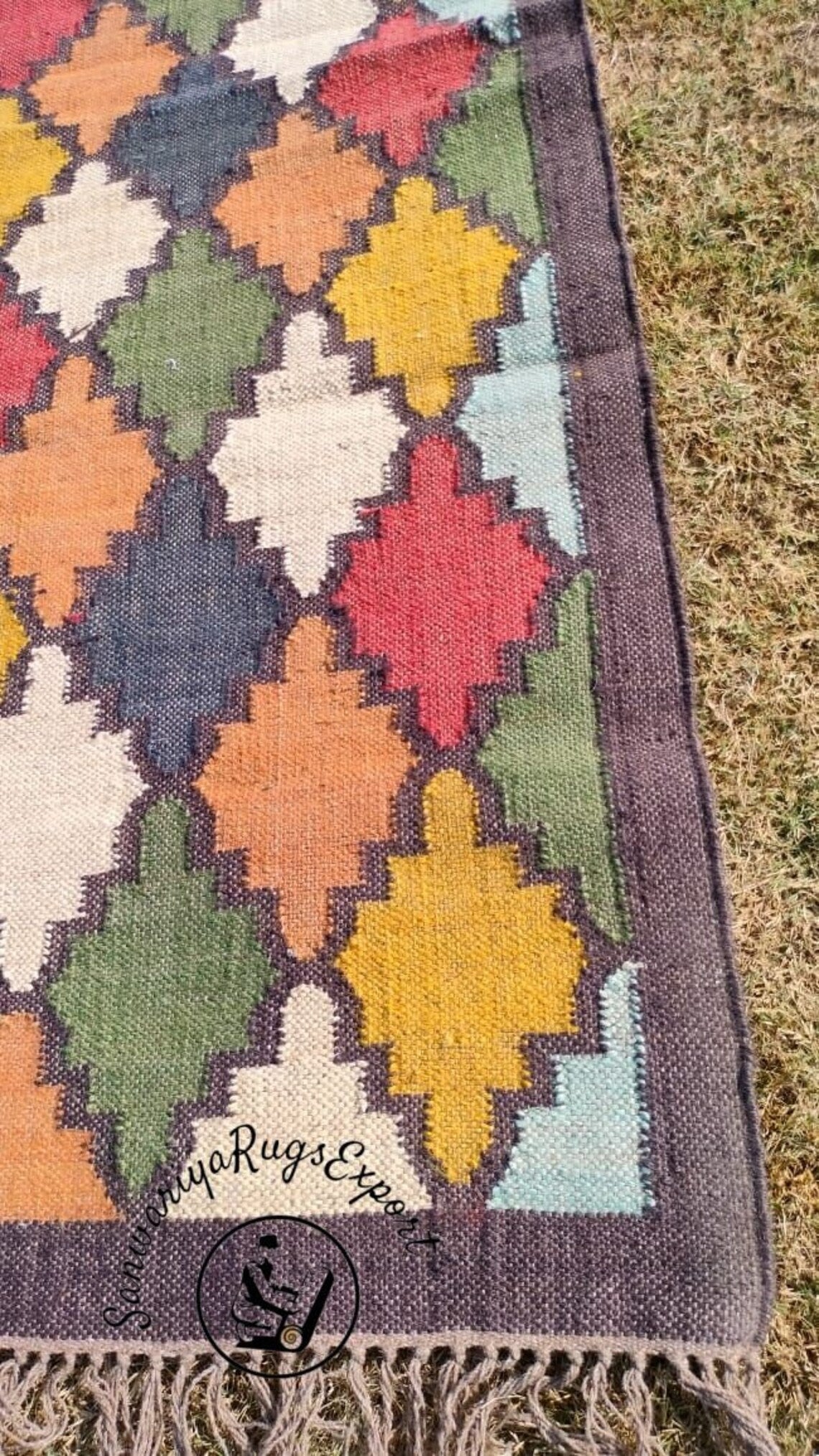 Handwoven Wool Jute Kilim Runner Rug Geometric Turkish Home decor