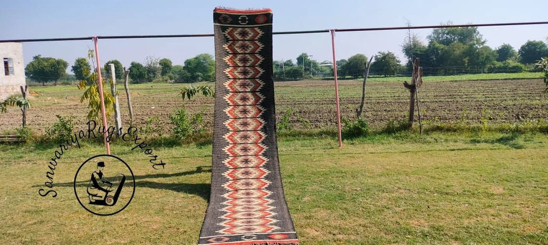 Handwoven Wool Jute Kilim Runner Rug Traditional Indian Geometric Turkish Home decor