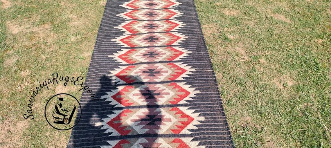 Handwoven Wool Jute Kilim Runner Rug Traditional Indian Geometric Turkish Home decor
